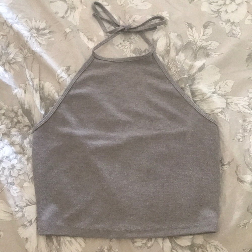 garage sparkly grey halter party top